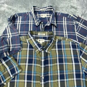 Lot Of 2 Haggar Collections Mens Shirt 2XL Plaid Short Sleeve Button-Up Casual